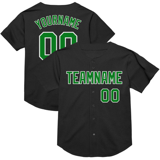 Custom Black Grass Green-White Mesh Authentic Throwback Baseball Jersey - Sky-Custom