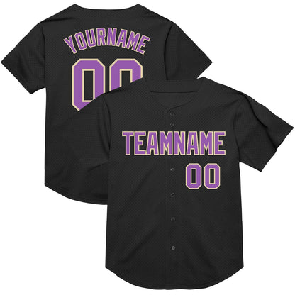 Custom Black Medium Purple-Cream Mesh Authentic Throwback Baseball Jersey - Sky-Custom