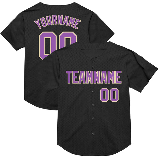 Custom Black Medium Purple-Cream Mesh Authentic Throwback Baseball Jersey - Sky-Custom