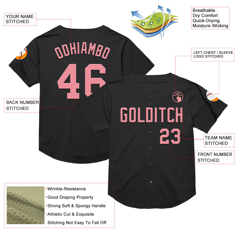 Custom Black Medium Pink Mesh Authentic Throwback Baseball Jersey - Sky-Custom