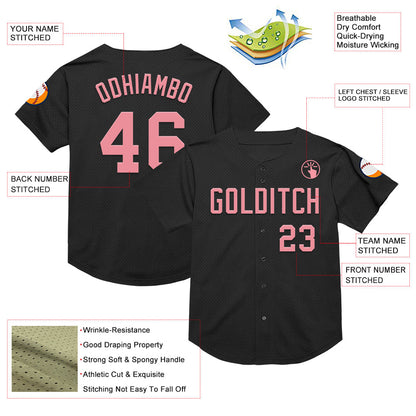 Custom Black Medium Pink Mesh Authentic Throwback Baseball Jersey - Sky-Custom