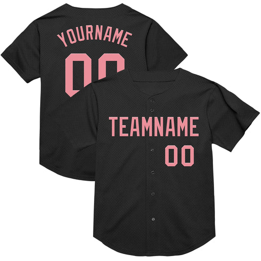 Custom Black Medium Pink Mesh Authentic Throwback Baseball Jersey - Sky-Custom