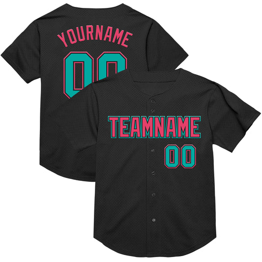 Custom Black Aqua-Neon Pink Mesh Authentic Throwback Baseball Jersey - Sky-Custom