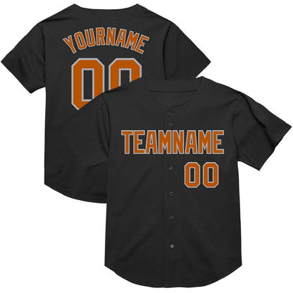 Custom Black Texas Orange-Gray Mesh Authentic Throwback Baseball Jersey - Sky-Custom