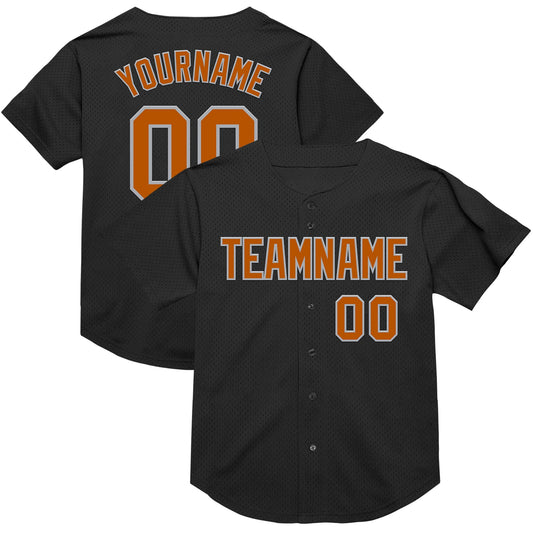 Custom Black Texas Orange-Gray Mesh Authentic Throwback Baseball Jersey - Sky-Custom