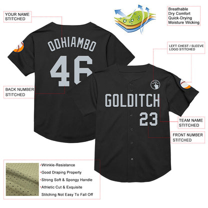Custom Black Silver Mesh Authentic Throwback Baseball Jersey - Sky-Custom