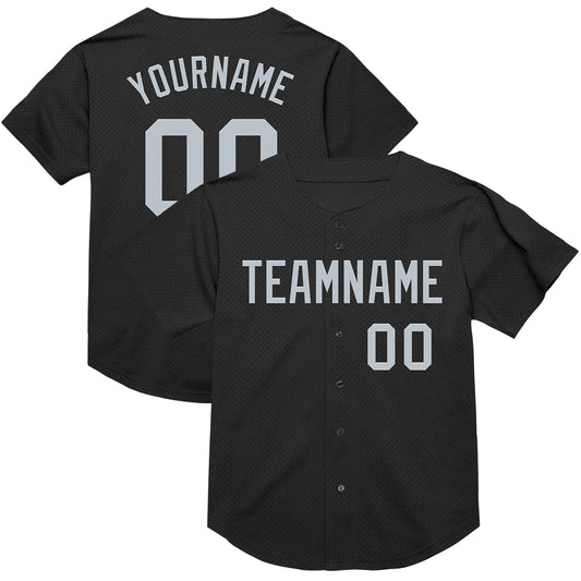 Custom Black Silver Mesh Authentic Throwback Baseball Jersey - Sky-Custom