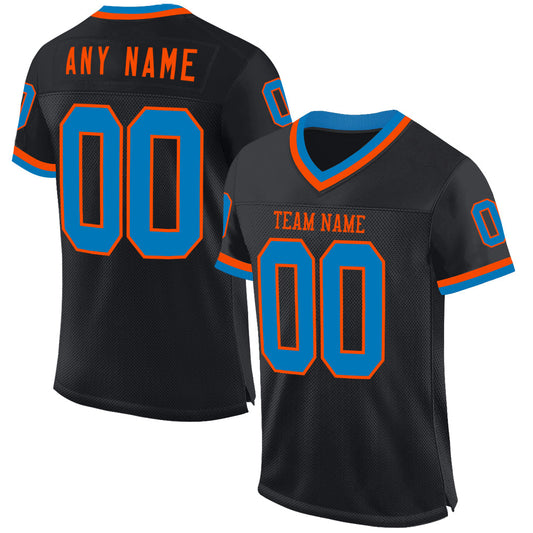 Custom Black Blue-Orange Mesh Authentic Throwback Football Jersey - Sky-Custom