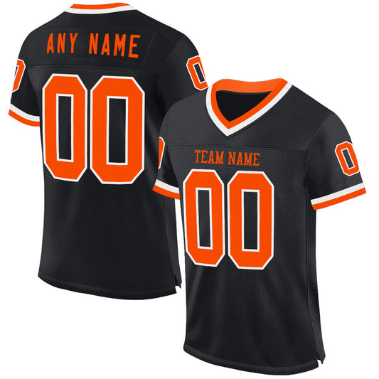 Custom Black Orange-White Mesh Authentic Throwback Football Jersey - Sky-Custom