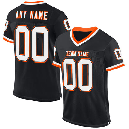 Custom Black White-Orange Mesh Authentic Throwback Football Jersey - Sky-Custom