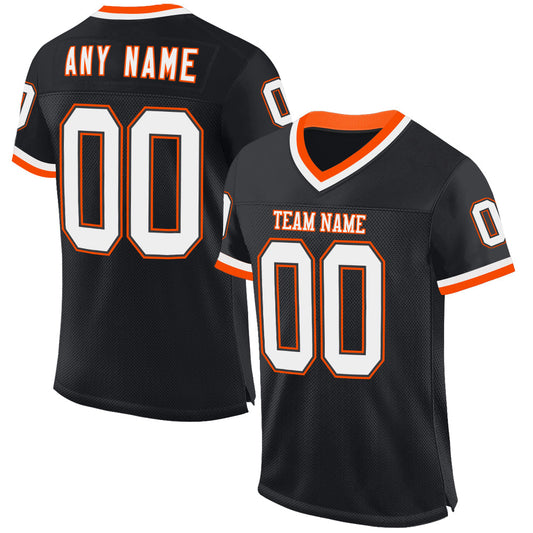 Custom Black White-Orange Mesh Authentic Throwback Football Jersey - Sky-Custom