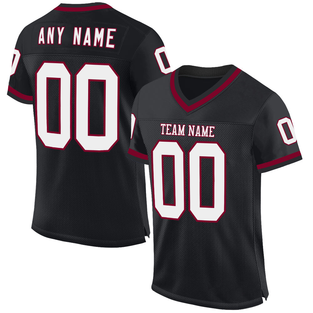 Custom Black White-Maroon Mesh Authentic Throwback Football Jersey - Sky-Custom