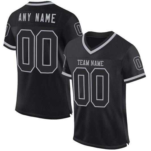 Custom Black Gray Mesh Authentic Throwback Football Jersey - Sky-Custom