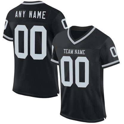 Custom Black Silver-Gray Mesh Authentic Throwback Football Jersey - Sky-Custom