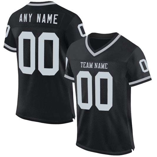 Custom Black Silver-Gray Mesh Authentic Throwback Football Jersey - Sky-Custom