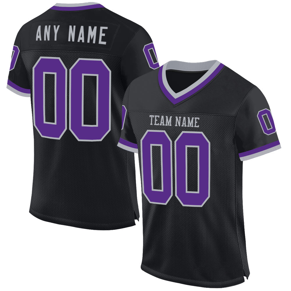 Custom Black Purple-Gray Mesh Authentic Throwback Football Jersey - Sky-Custom