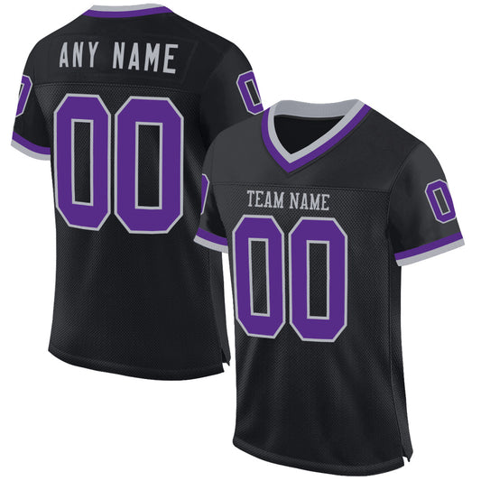 Custom Black Purple-Gray Mesh Authentic Throwback Football Jersey - Sky-Custom