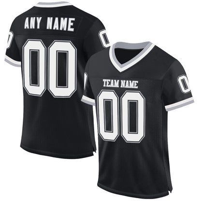 Custom Black White-Gray Mesh Authentic Throwback Football Jersey - Sky-Custom