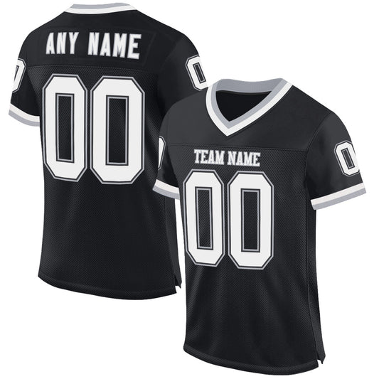 Custom Black White-Gray Mesh Authentic Throwback Football Jersey - Sky-Custom