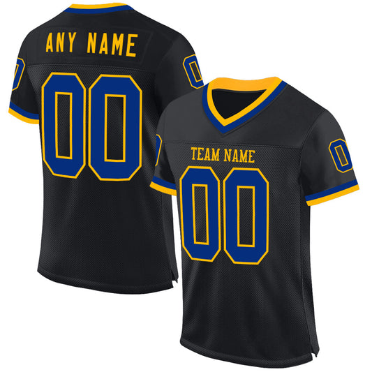 Custom Black Royal-Gold Mesh Authentic Throwback Football Jersey - Sky-Custom