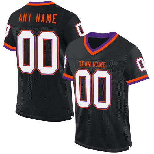 Custom Black Purple-Orange Mesh Authentic Throwback Football Jersey - Sky-Custom