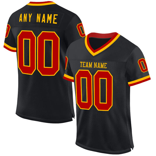 Custom Black Red-Gold Mesh Authentic Throwback Football Jersey - Sky-Custom