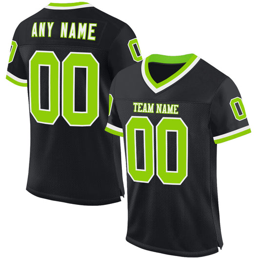 Custom Black Neon Green-White Mesh Authentic Throwback Football Jersey - Sky-Custom