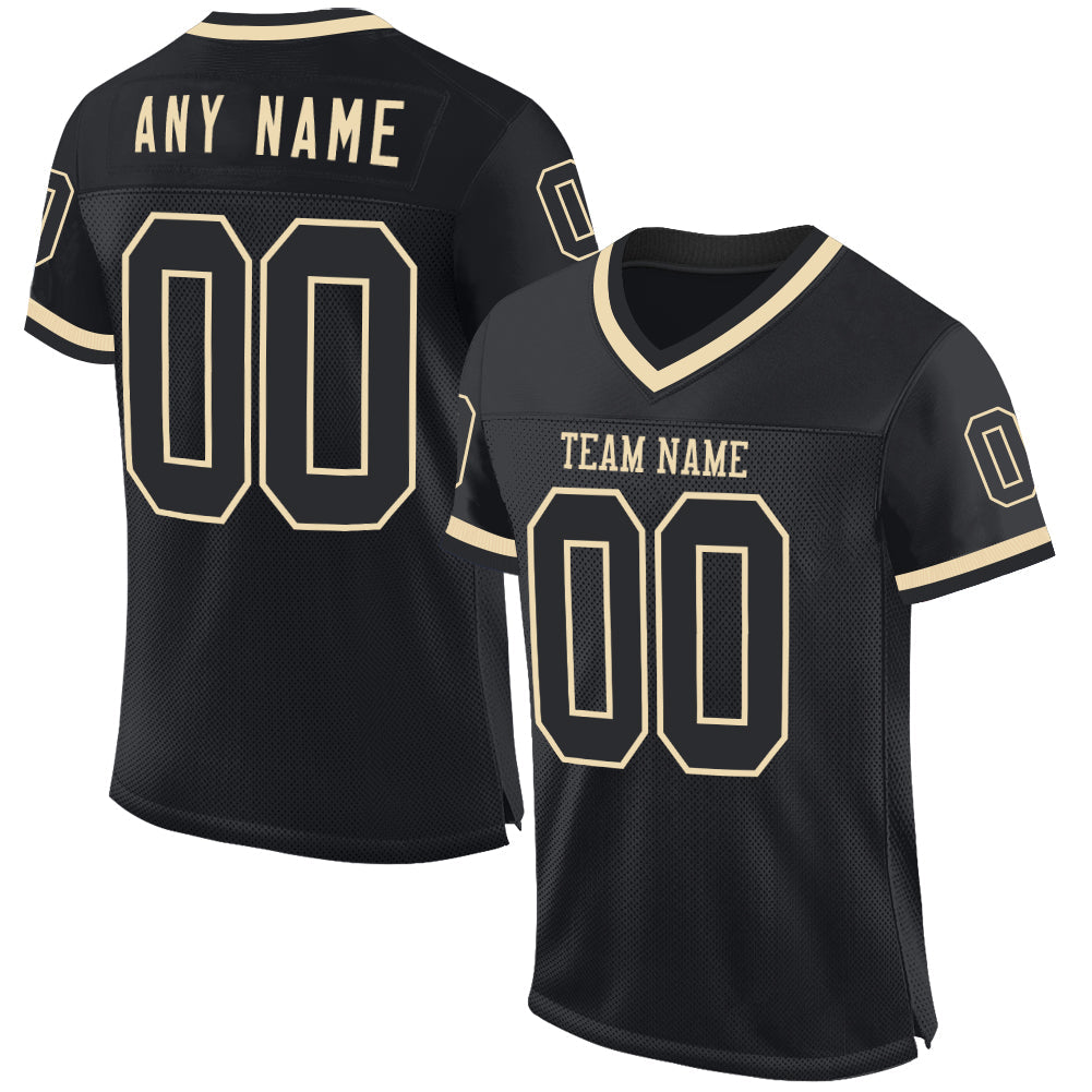 Custom Black Cream Mesh Authentic Throwback Football Jersey - Sky-Custom