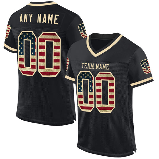 Custom Black Vintage USA Flag-Cream Mesh Authentic Throwback Football Jersey - Sky-Custom
