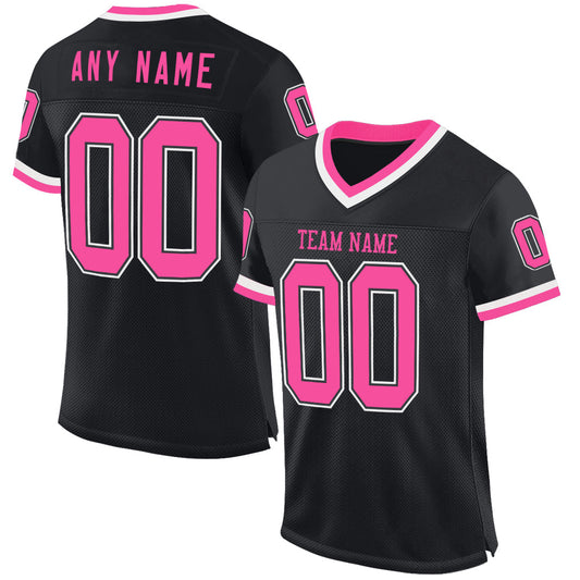 Custom Black Pink-White Mesh Authentic Throwback Football Jersey - Sky-Custom