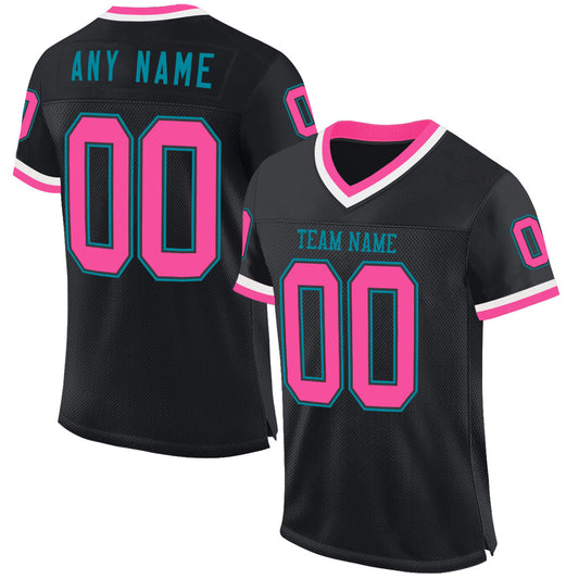 Custom Black Pink-Teal Mesh Authentic Throwback Football Jersey - Sky-Custom