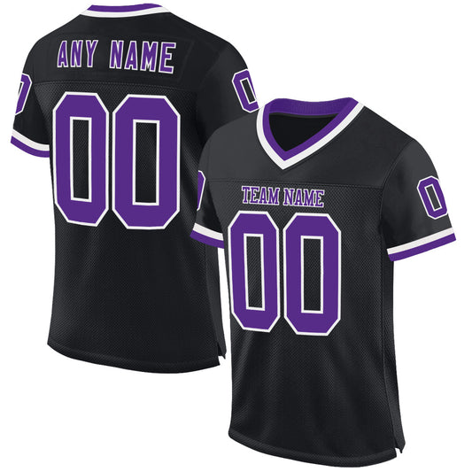 Custom Black Purple-White Mesh Authentic Throwback Football Jersey - Sky-Custom