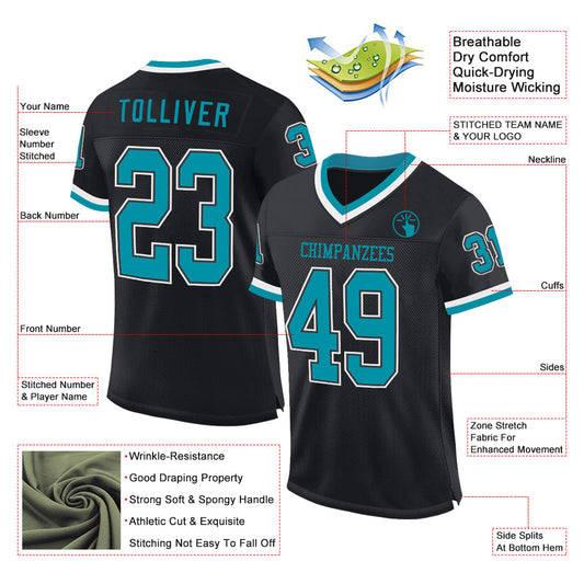 Custom Black Teal-White Mesh Authentic Throwback Football Jersey - Sky-Custom