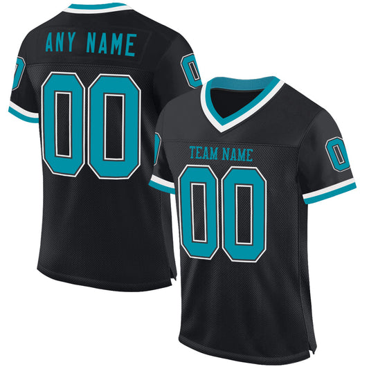 Custom Black Teal-White Mesh Authentic Throwback Football Jersey - Sky-Custom