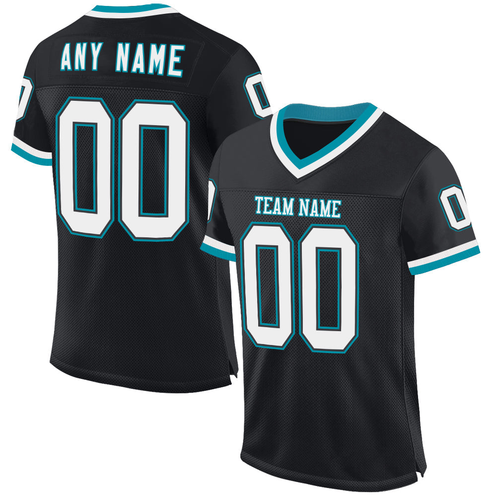 Custom Black White-Teal Mesh Authentic Throwback Football Jersey - Sky-Custom