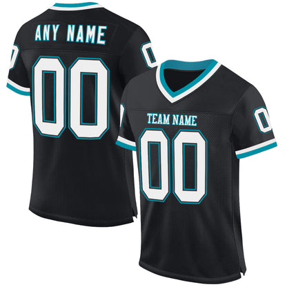 Custom Black White-Teal Mesh Authentic Throwback Football Jersey - Sky-Custom