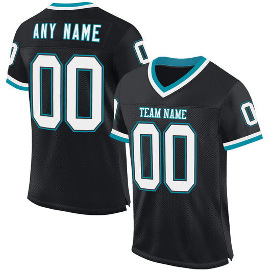 Custom Black White-Teal Mesh Authentic Throwback Football Jersey - Sky-Custom