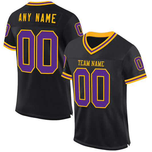 Custom Black Purple-Gold Mesh Authentic Throwback Football Jersey - Sky-Custom