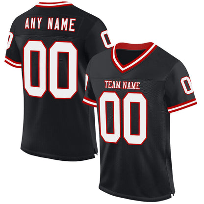 Custom Black White-Red Mesh Authentic Throwback Football Jersey - Sky-Custom
