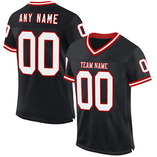 Custom Black White-Red Mesh Authentic Throwback Football Jersey - Sky-Custom