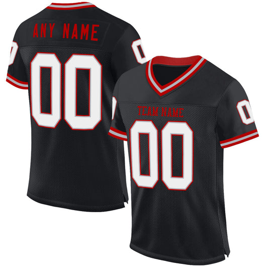 Custom Black Gray-Red Mesh Authentic Throwback Football Jersey - Sky-Custom