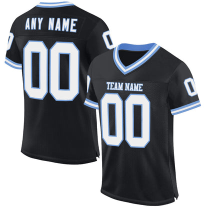Custom Black White-Light Blue Mesh Authentic Throwback Football Jersey - Sky-Custom