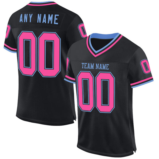 Custom Black Pink-Light Blue Mesh Authentic Throwback Football Jersey - Sky-Custom