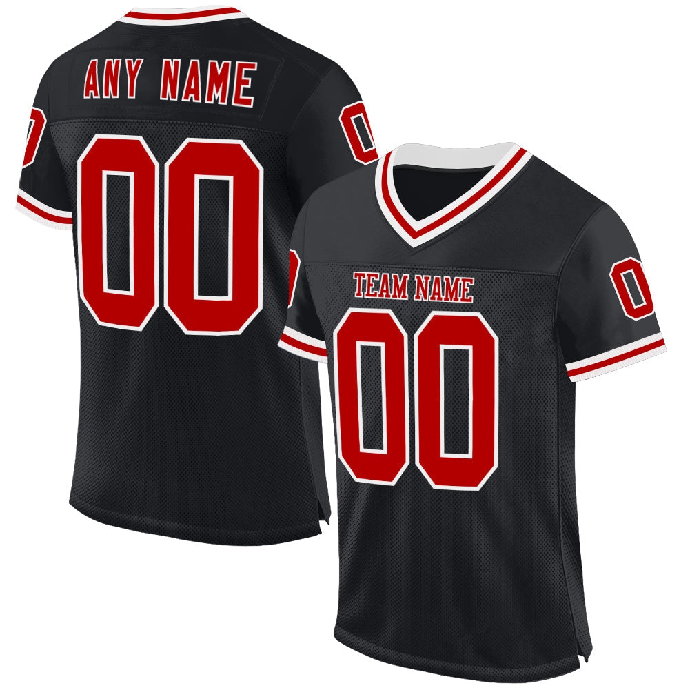 Custom Black Red-White Mesh Authentic Throwback Football Jersey - Sky-Custom