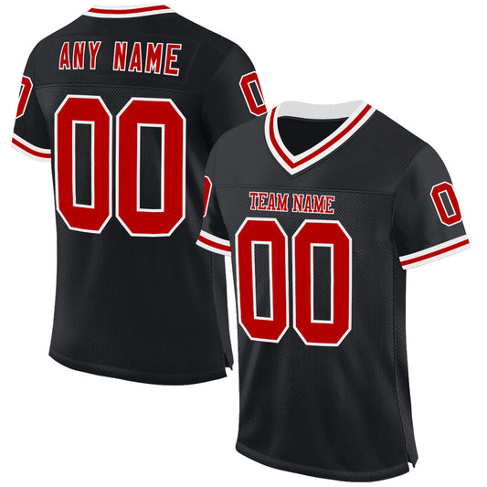 Custom Black Red-White Mesh Authentic Throwback Football Jersey - Sky-Custom