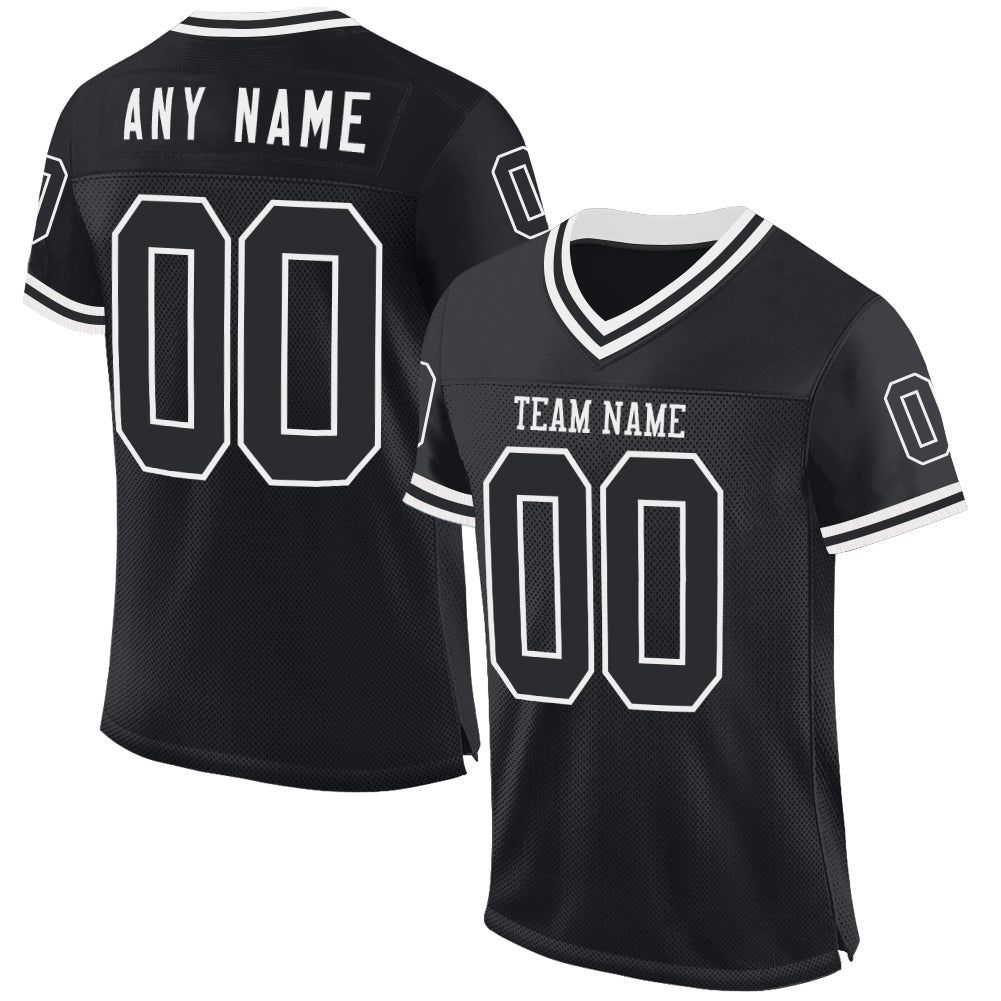 Custom Black White Mesh Authentic Throwback Football Jersey - Sky-Custom