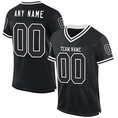 Custom Black White Mesh Authentic Throwback Football Jersey - Sky-Custom