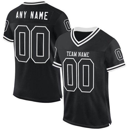 Custom Black White Mesh Authentic Throwback Football Jersey - Sky-Custom