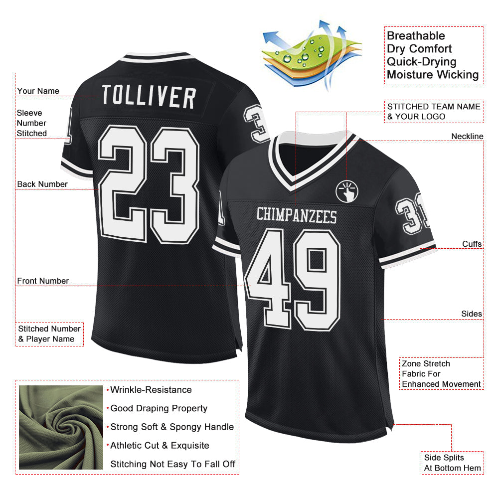 Custom Black White Mesh Authentic Throwback Football Jersey - Sky-Custom