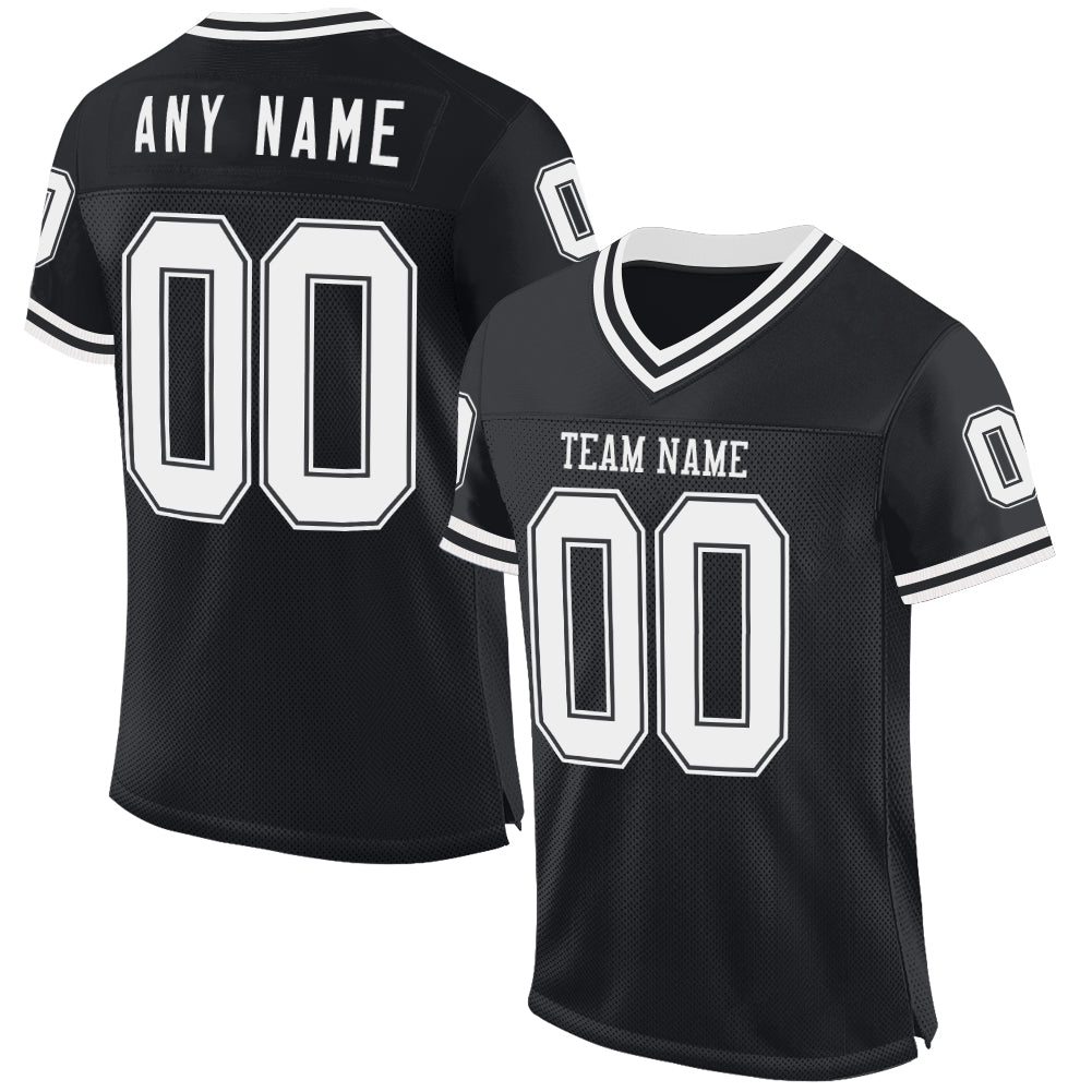Custom Black White Mesh Authentic Throwback Football Jersey - Sky-Custom